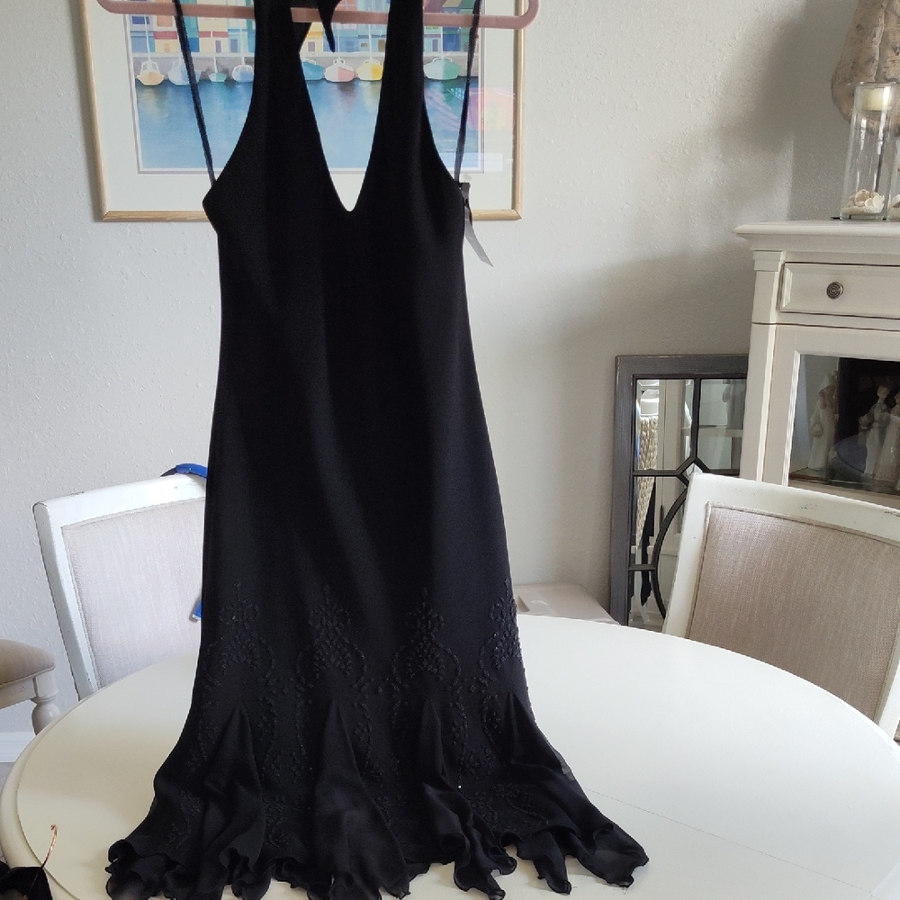 Black Halter Ruffled Cocktail Dress